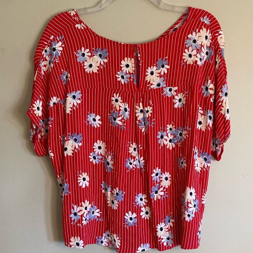 Madewell Rhyme Top in Daisy Society High Low Cap Sleeves Pinstripes Red Size S - Picture 9 of 12
